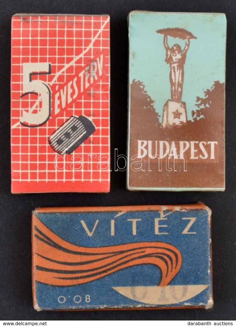 Cca 1950 3 Teli Doboz Borotvapenge: Budapest, Vitéz, 5 éves Terv - Publicidad