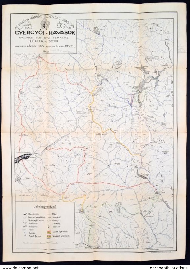1943 A Gyergyói-havasok Vázlatos Turistatérképe, Az Erdélyi Kárpát Egyesület Kiadása, Jó állapotban, 83×59 Cm - Otros & Sin Clasificación
