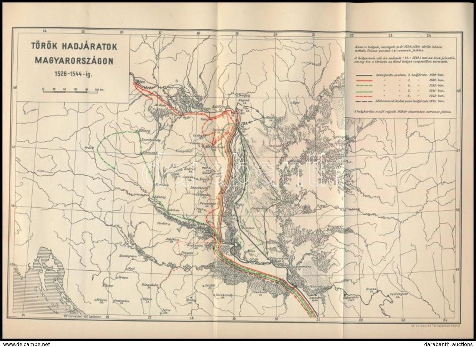 Török Hadjáratok Magyarországon 1526-1544-ig, Térképmelléklet, M. Kir. Honvéd Térképészeti Intézet, Hajtott, 23,5×32 Cm - Otros & Sin Clasificación