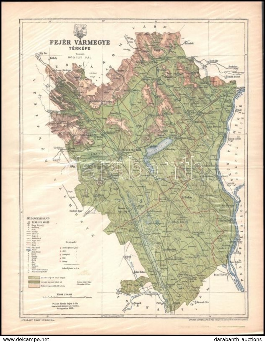 1896 Fejár Vármegye Térképe, Tervezete: Gönczy Pál, Kiadja: Posner és Fia, 30×24 Cm - Otros & Sin Clasificación