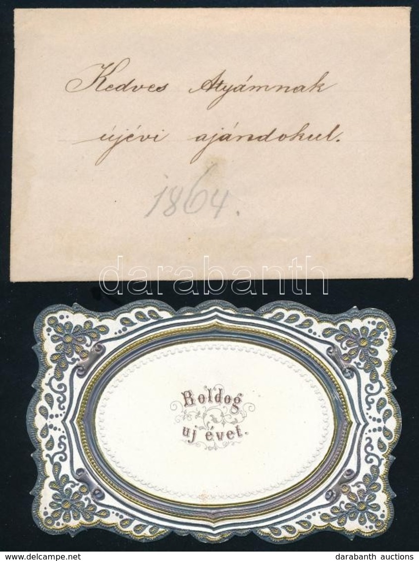 1863 Boldog Új Évet - üdvözlő Kártya, Eredeti Borítékkal, 6x9 Cm - Sin Clasificación