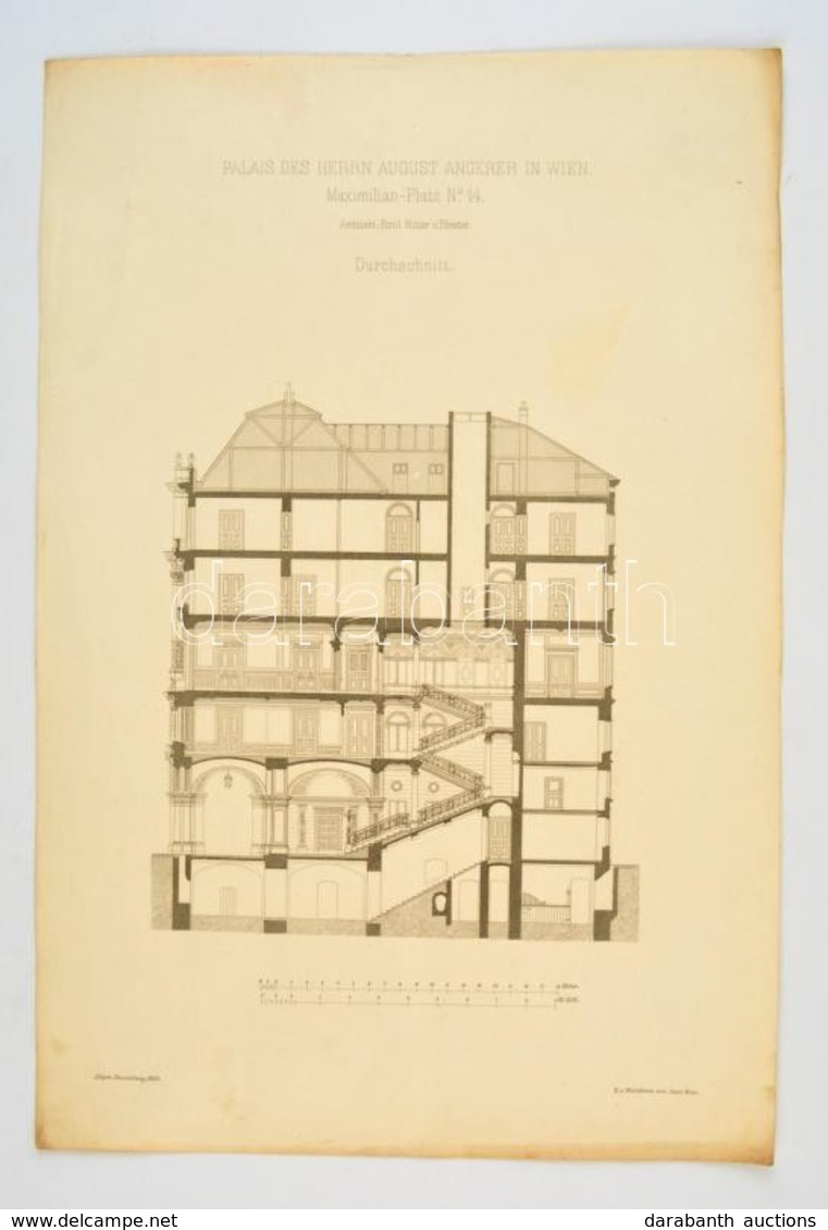 1879-1881 Bécsi Paloták, Villák Tervei 6 Db Nagyméretű Nyomat 30x45 Cm és Dupla - Unclassified