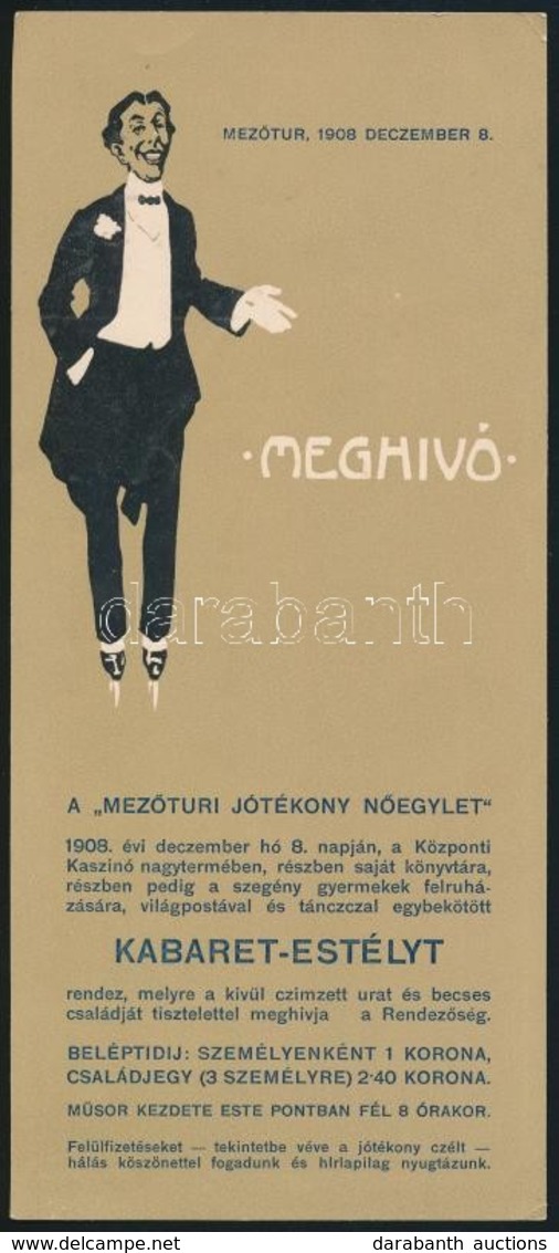 1908 Mezőtúr, Meghívó A Mezőtúri Jótékony Nőegylet Kabaré Estélyére - Sin Clasificación