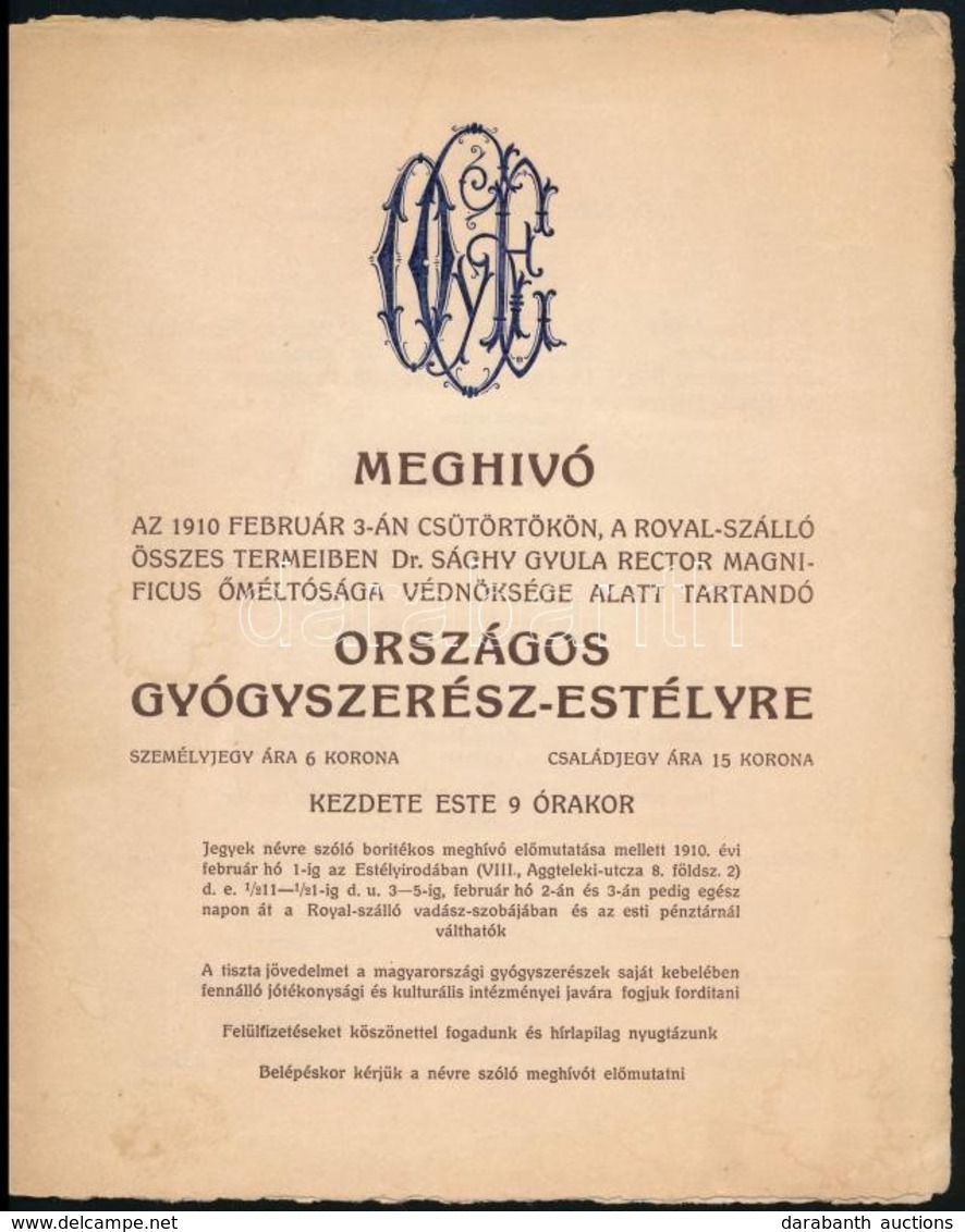 1910 Meghívó Országos Gyógyszerész Estélyre. 4p  22x18 Cm - Unclassified