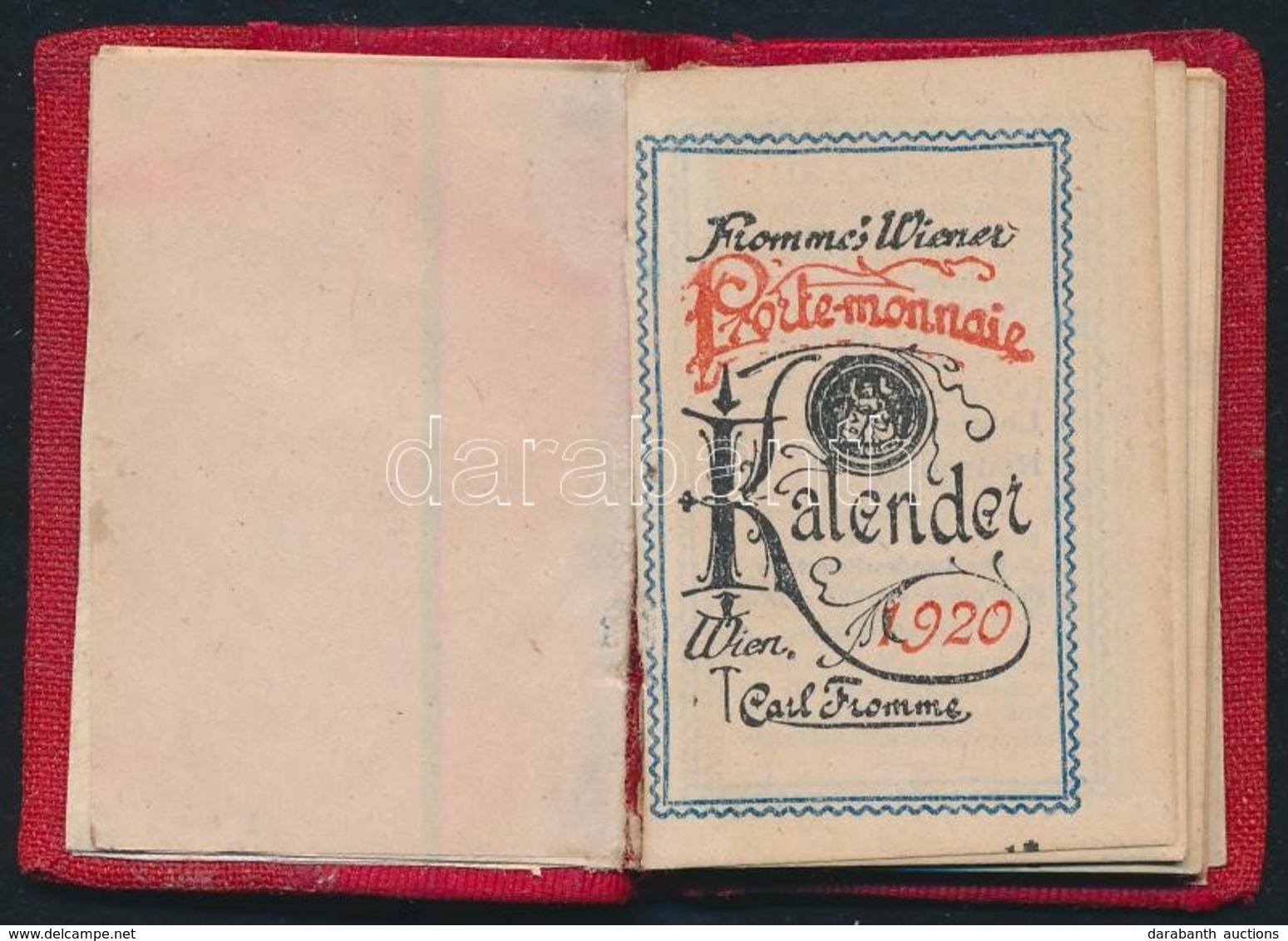 1920 Fromme`s Wiener Porte-monnaie Kalender. Wien, 1920, Carl Frommme. Német Nyelven. Vászon-kötésben, Az Elején Fém Lem - Sin Clasificación