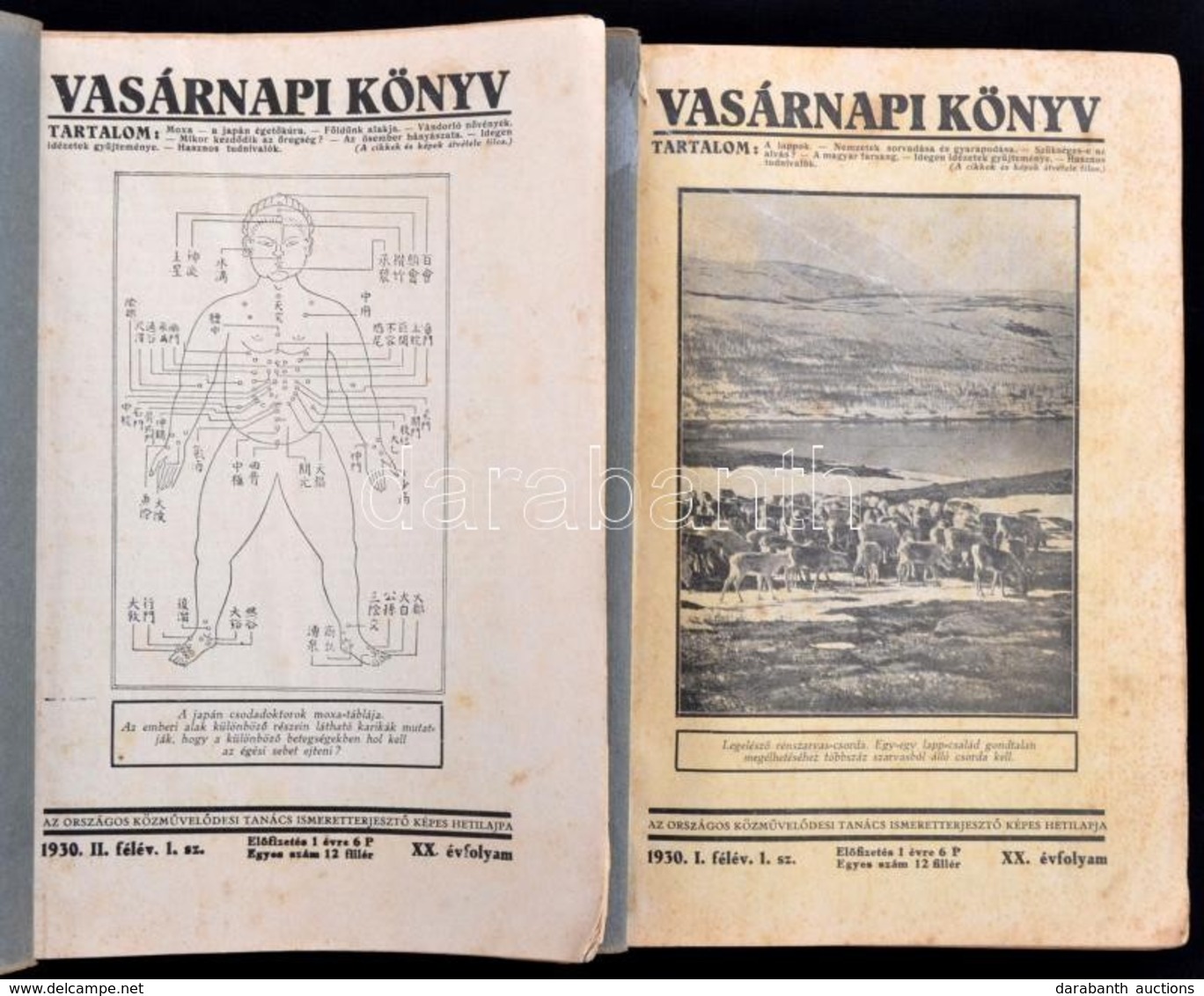 1930 Vasárnapi Könyv. 1930. I. és II. Félév. Teljes, XX. évfolyam. Papírkötésben, Két Kötetben, Kissé Foltos Lapokkal, A - Sin Clasificación