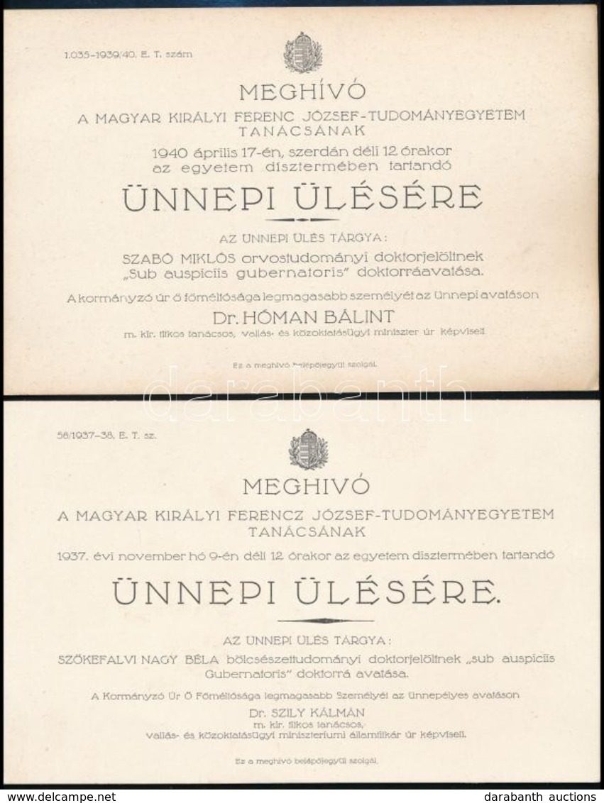 1935-1940 Meghívó A Szegedi Ferenc József Tudományegyetem ünnepi ülésére, 5 Db - Sin Clasificación