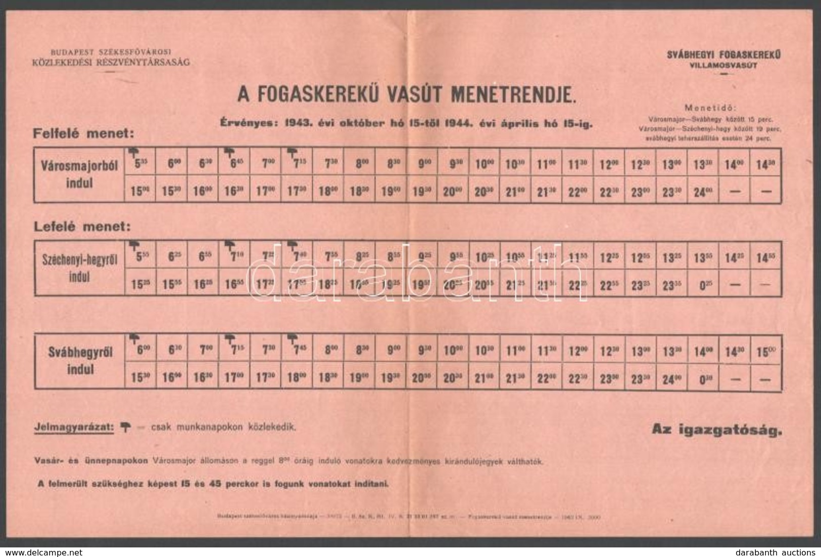 1942 2 Db Fogaskerekű Menetrend 36x25 Cm - Unclassified