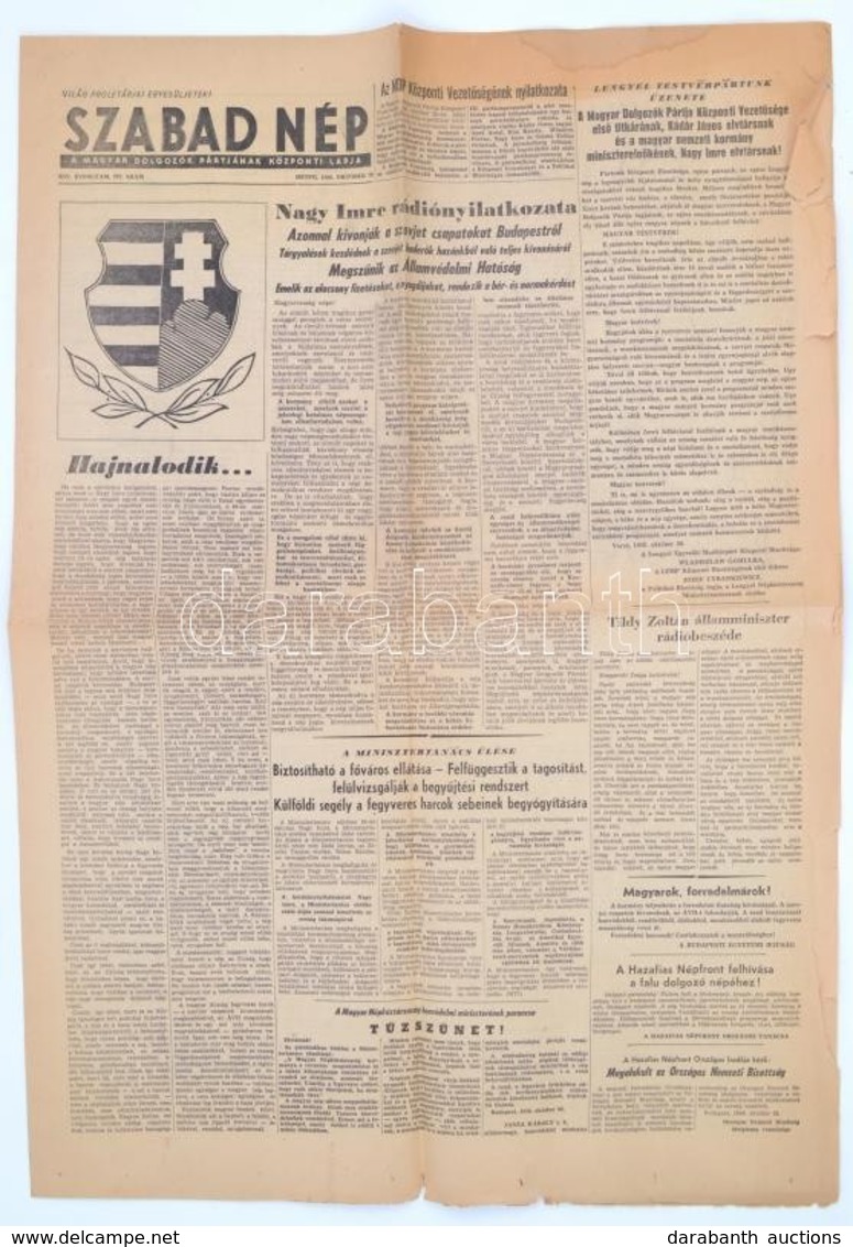 1956 A Szabad Nép, Az MDP Központi Lapja 14. évf. 297. Lapszáma (okt. 29.), érdekes Aktuális Hírekkel - Unclassified