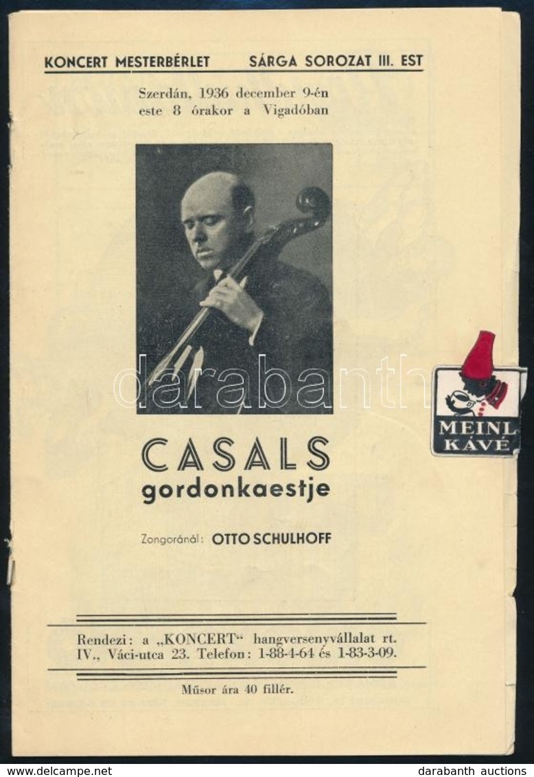 1936 Casals Gordonkaestje, Otto Schulhoff Közreműködésével, 11p - Other & Unclassified