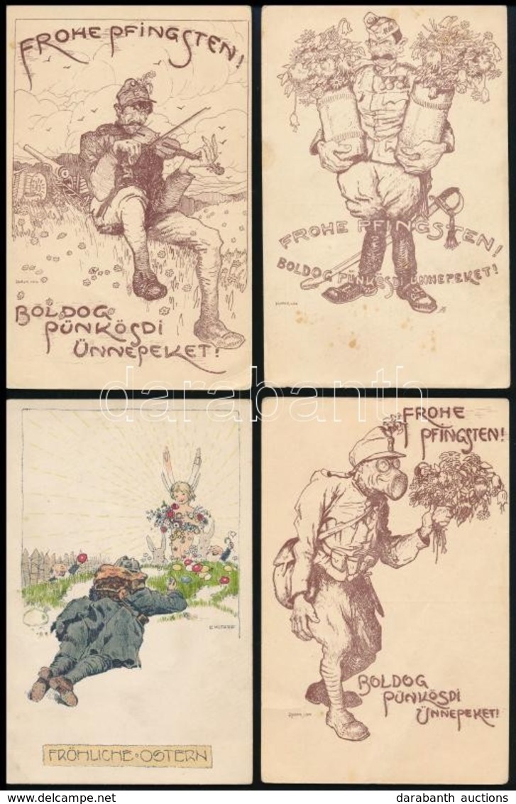 * 13 Db RÉGI Motívumlap Vegyes Minőségben: Főleg Katonai Pünkösdi és Húsvéti Művészlapok / 13 Pre-1945 Motive Postcards  - Sin Clasificación