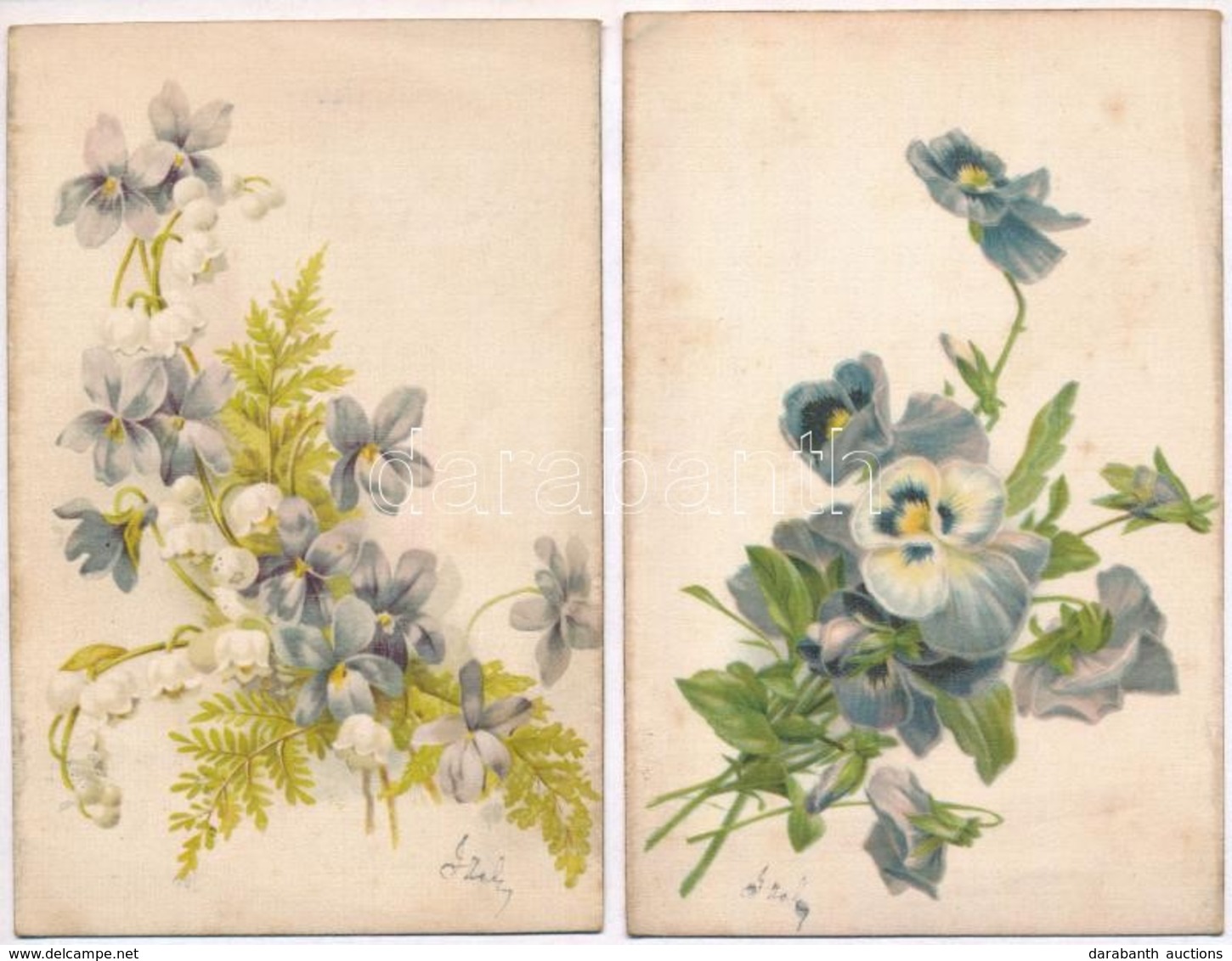 4 Db RÉGI Virágos Selyemlap / 4 Pre-1906 Silk Postcards With Flowers - Sin Clasificación