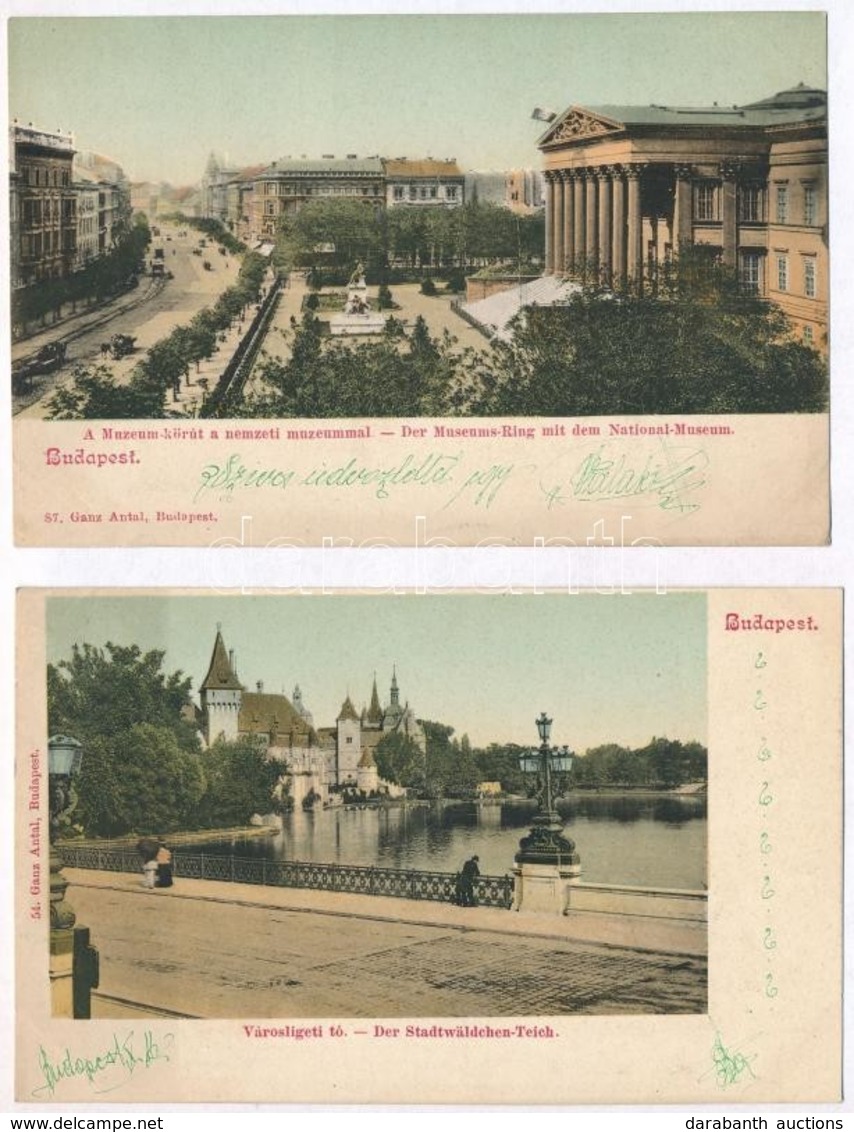 Budapest, Múzeum Körút és Városliget. Ganz Antal Kiadásai - 2 Db Régi Képeslap / 2 Pre-1905 Postcards - Sin Clasificación