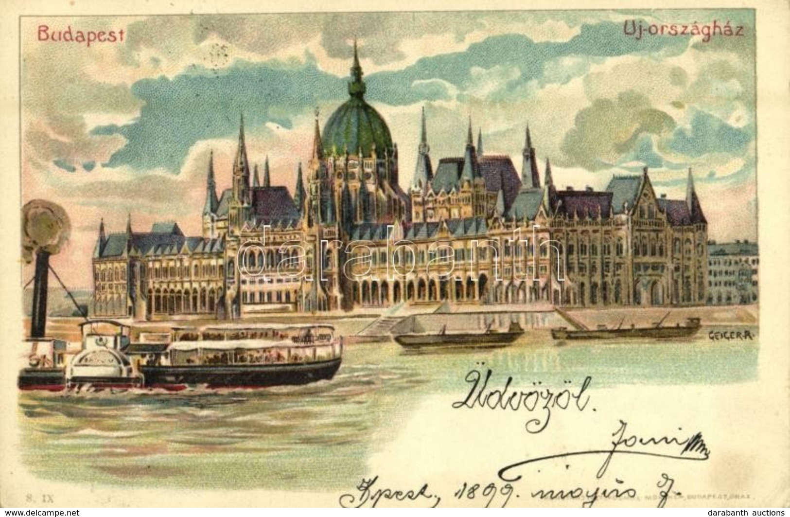 T2/T3 1899 Budapest, Az új Országház, Parlament. Kunstanstalt Kosmos S. IX. Litho S: Geiger R. (EK) - Sin Clasificación