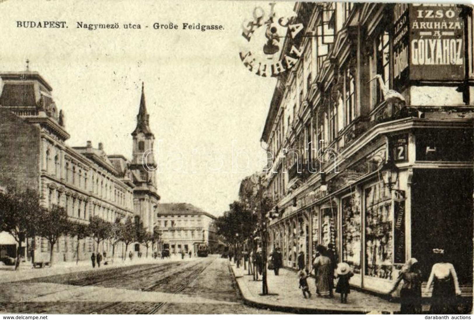 * T2/T3 1922 Budapest VI. Nagymező Utca, Bleier Izsó áruháza A Gólyához, Villamos, üzletek (r) - Sin Clasificación