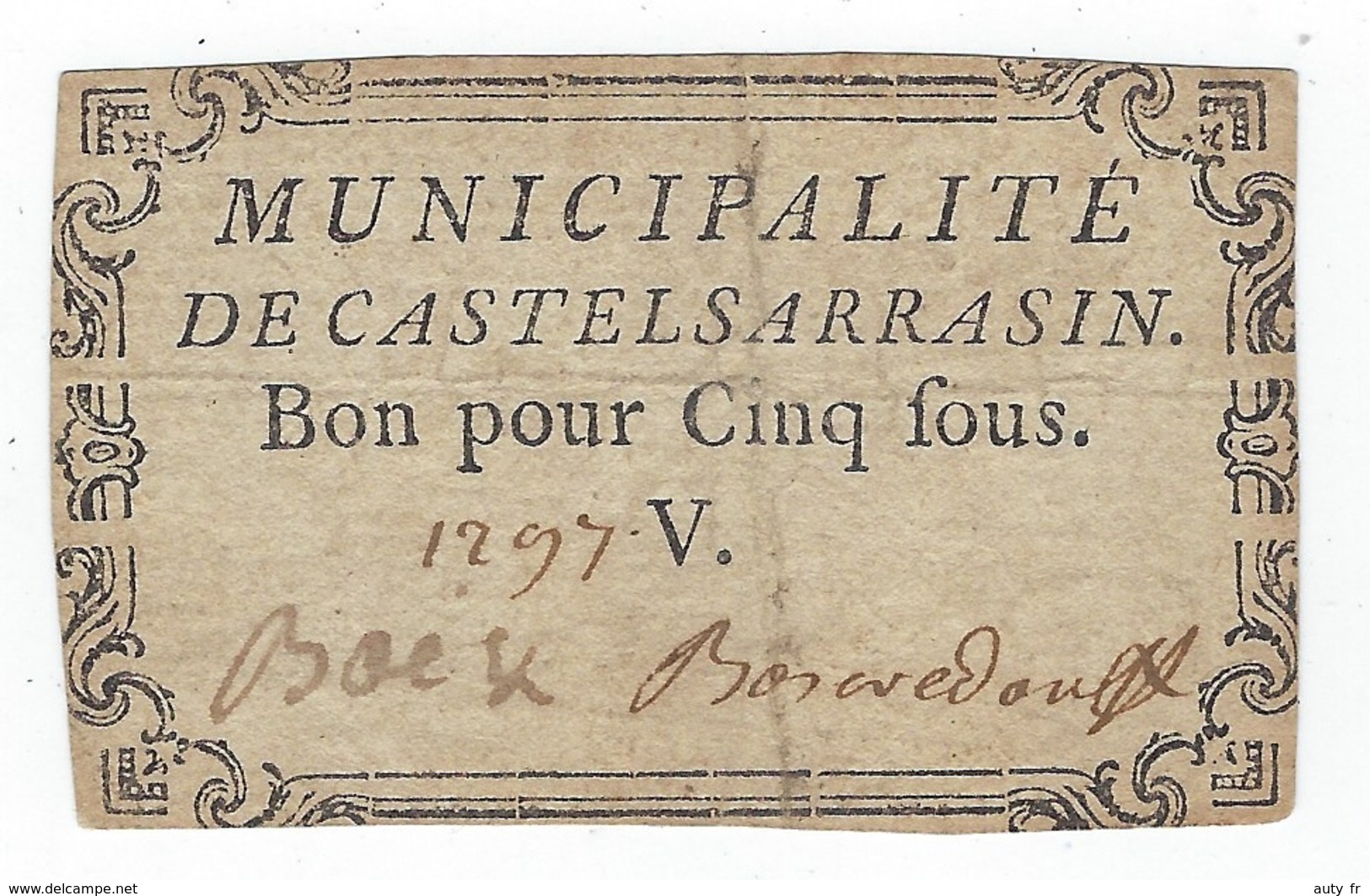 Billet De Confiance De Cinq Sous  -  CASTELSARRASIN - Assignate