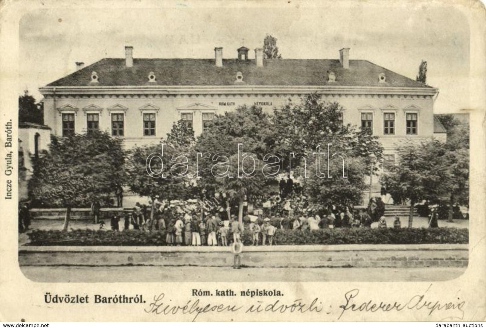 T3 1913 Barót, Baraolt; Római Katolikus Iskola, ünnepség. Kiadja Incze Gyula / Catholic School, Crowd, Celebration (kopo - Sin Clasificación