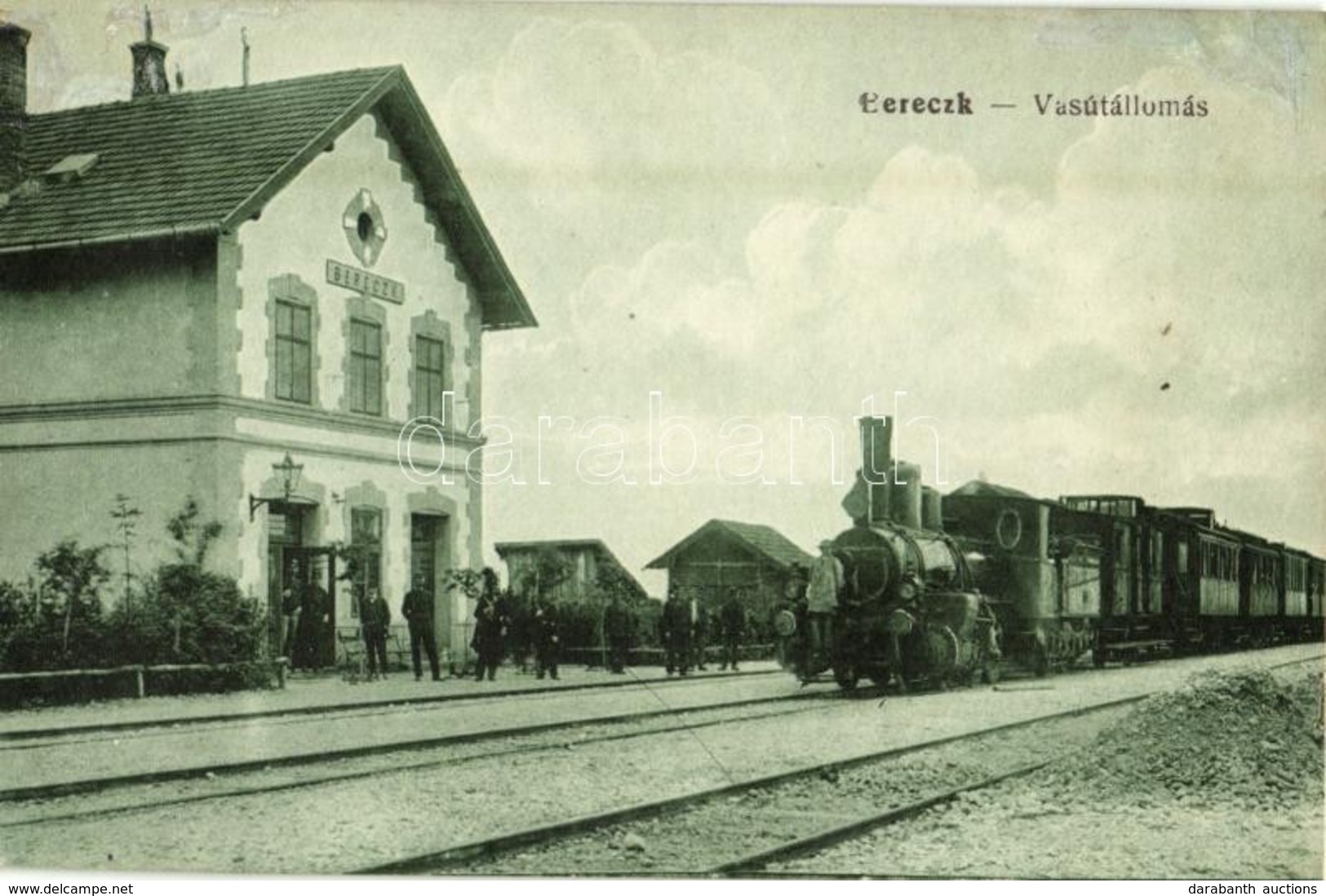 ** T3 Bereck, Bereczk, Bretcu; Vasútállomás, Gőzmozdony, Vasutasok / Bahnhof / Railway Station, Locomotive, Railwaymen ( - Sin Clasificación