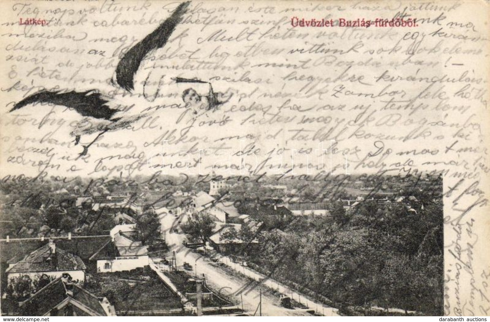 T2 1913 Buziásfürdő, Baile Buziás; Csecsemőt Vivő Gólya / Stork With Baby - Sin Clasificación