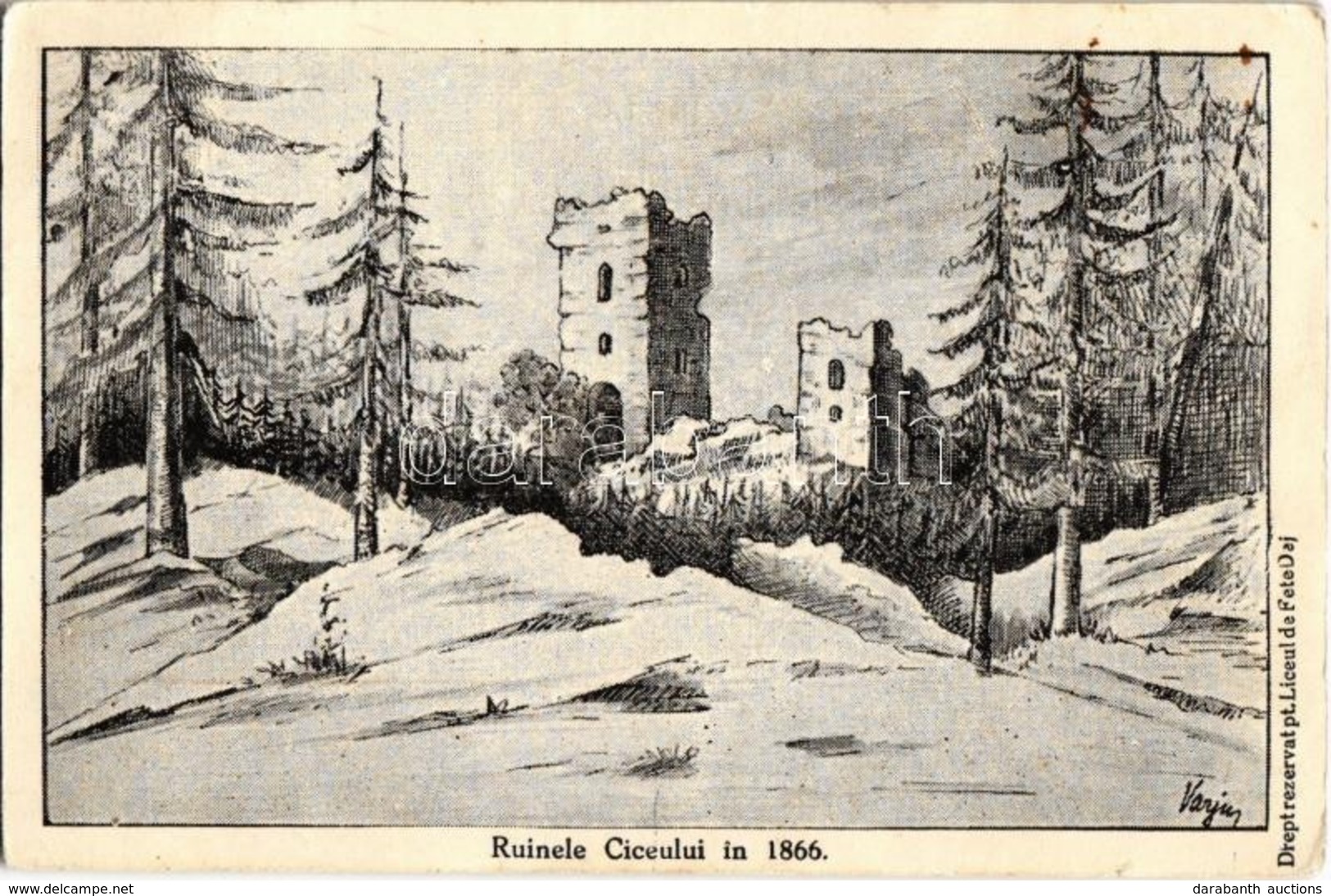 ** T2/T3 Csicsó, Ciceu; Várrom 1866-ban Télen / Cetatea, Ruinele Ciceului / Castle Ruins In 1866 In Winter S: Varju  (EK - Sin Clasificación