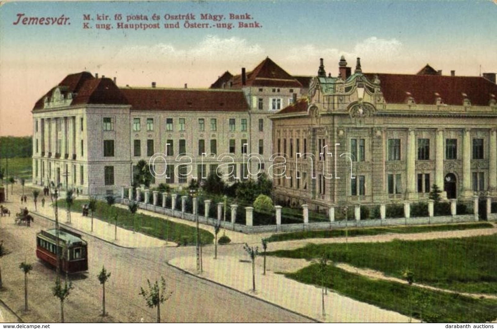 T2 1916 Temesvár, Timisoara; M. Kir. Főposta, Osztrák-Magyar Bank, Villamos / Main Post Office, Austro-Hungarian Bank, T - Sin Clasificación