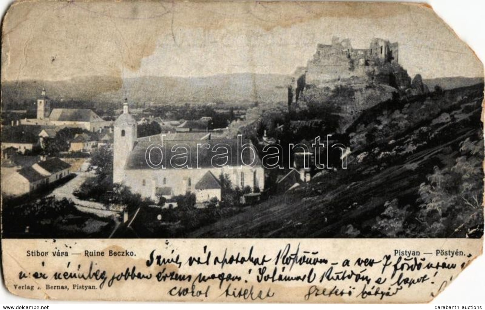 * T4 1899 Beckó, Beczkó, Beckov; Stibor Vára (Beckó Vára) A Vágvölgyben. A. Bernas Kiadása / Beckovsky Hrad, Povazie / C - Sin Clasificación