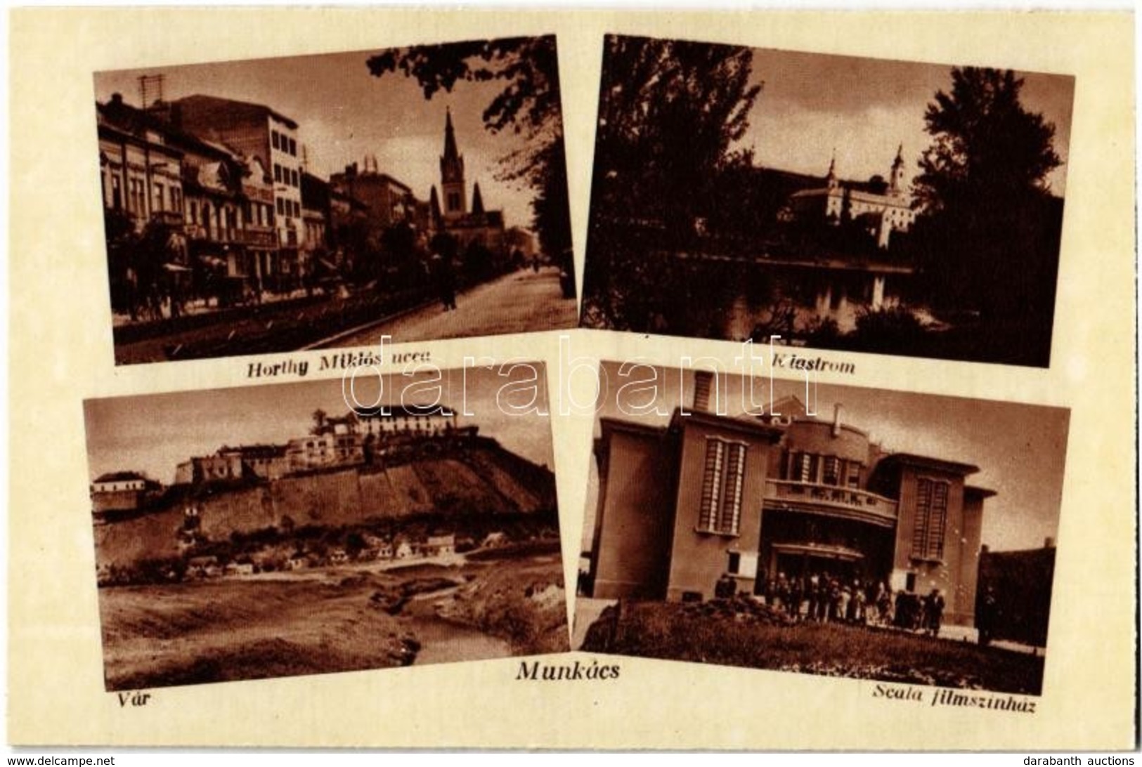 ** T1/T2 Munkács, Mukacheve, Mukacevo; Horthy Miklós Utca, Klastrom, Vár, Scala Filmszínház / Street, Monastery, Castle, - Sin Clasificación