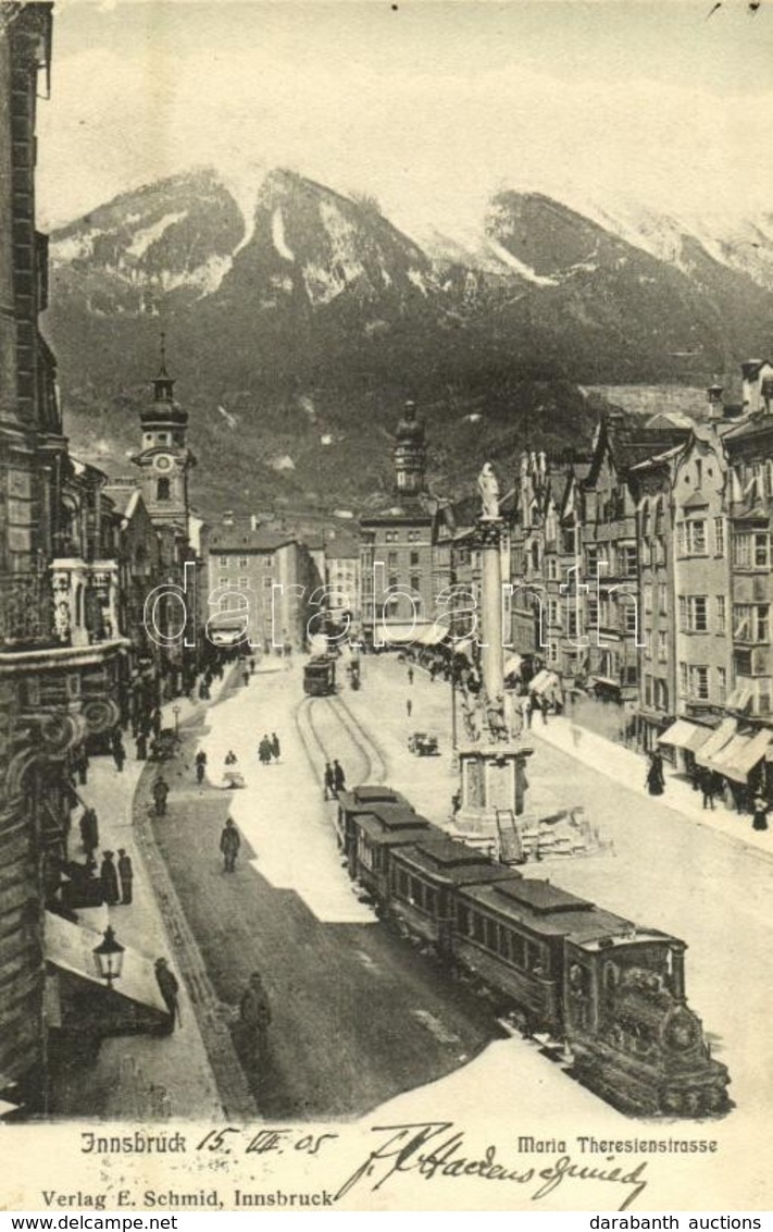 T2 1905 Innsbruck, Maria Theresienstrasse / Street View With Urban Railway, Train - Sin Clasificación