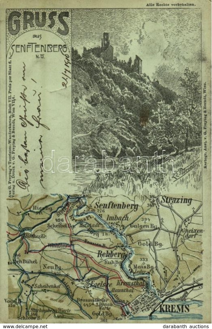 T2 1910 Senftenberg, Schloss. Aus G. Freytag's Touristen-Wanderkarten, Blatt VII. Preis Per Blatt Fl. 1.  / Castle, Map. - Sin Clasificación