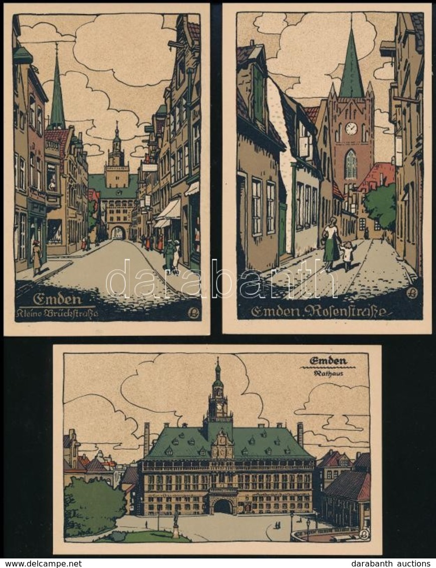 ** Emden - 3 Pre-1945 Unused Litho Art Postcards - Sin Clasificación