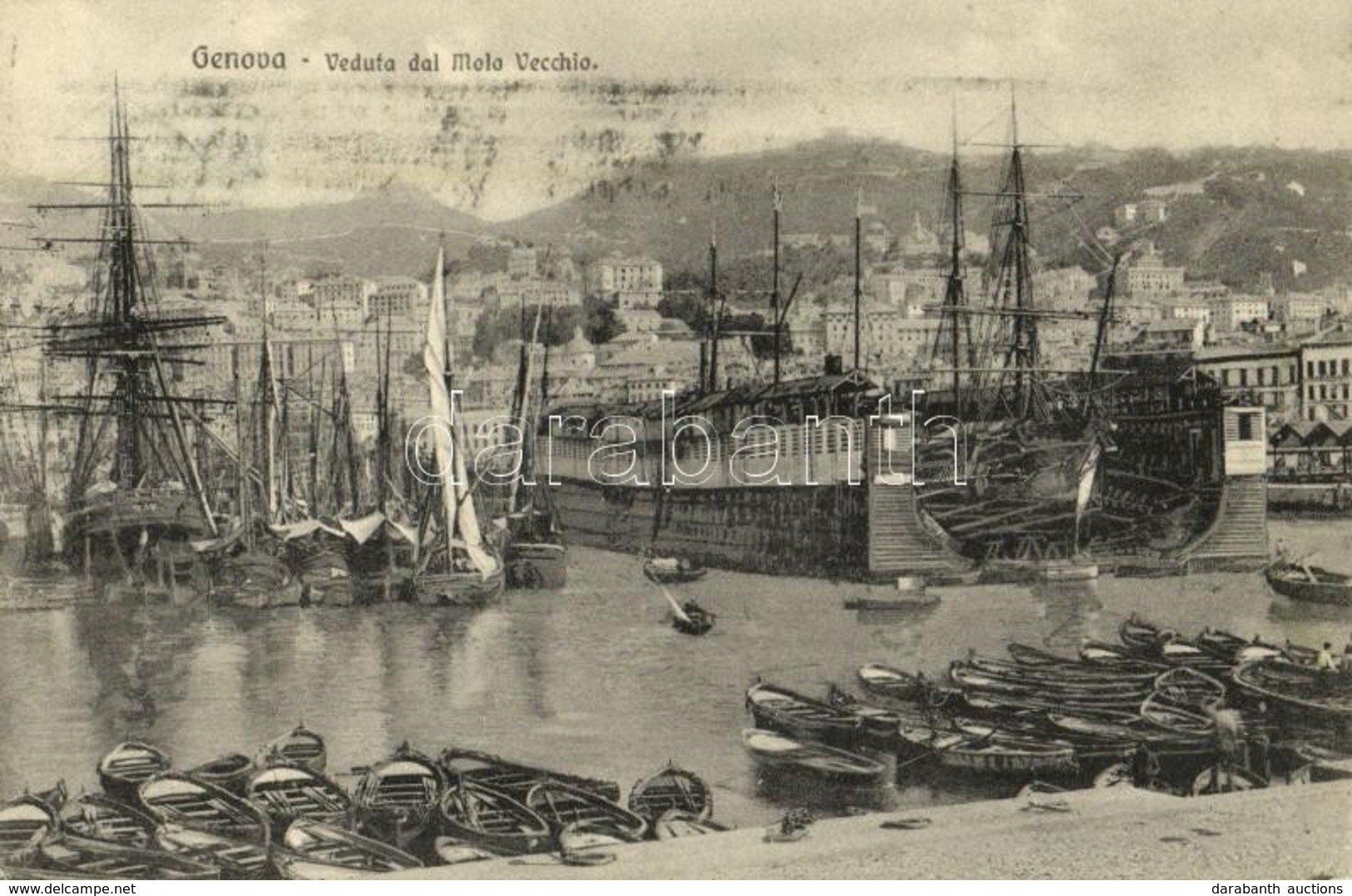 * T4 1907 Genova, Genoa; Veduta Dal Molo Vecchio / View From The Old Pier, Shipyard, Sailing Vessels, Boats (Rb) - Sin Clasificación