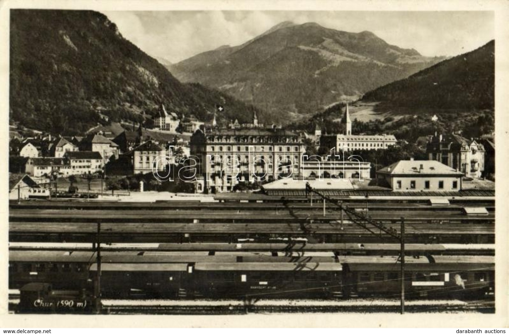* T1/T2 1937 Chur, Coire; Hotel Steinbock, Railway Station, Trains - Unclassified