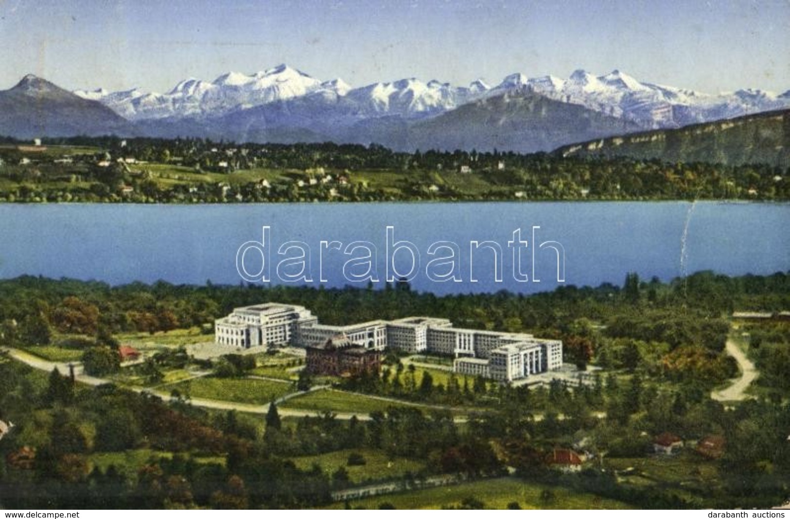 T3 1937 Geneva, Geneve, Genf; Palais Des Nations Et Chaine Du Mont Blanc / Palace Of Nations, Mountains (small Tear) - Unclassified