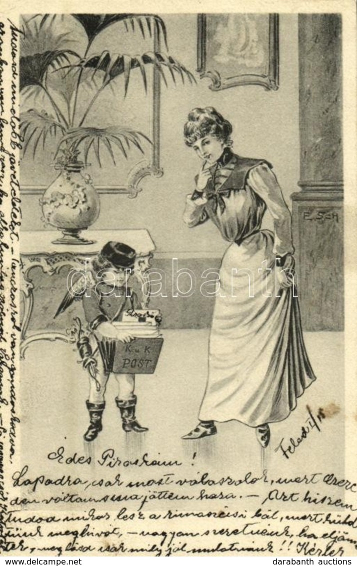 T2/T3 1902 Child As A K.u.K. Post Officer Delivering Letters To A Lady. B.K.W.I. 723/4. S: E. Sch. + 'FÜLEK - MISKOLCZ 4 - Sin Clasificación