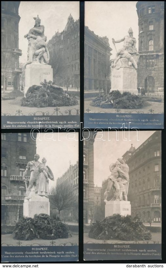 * 1921 Budapest V. Szabadság Tér, Trianon Szoborcsoport, Irredenta - 4 Db Eredeti Fotó Képeslap Észak, Dél, Kelet, Nyuga - Sin Clasificación