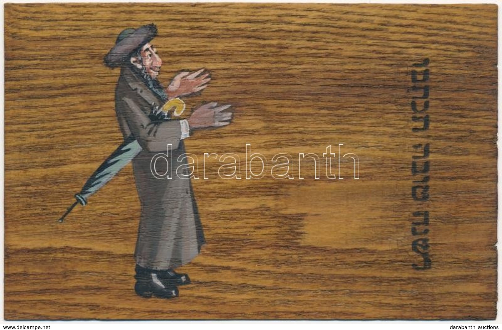 T2 1899 Rabbi, Héber Felirattal. Kézzel Rajzolt és Színezett Egyedi Lap Fakéregből / Rabbi, Hebrew Text. Custom Made Han - Sin Clasificación