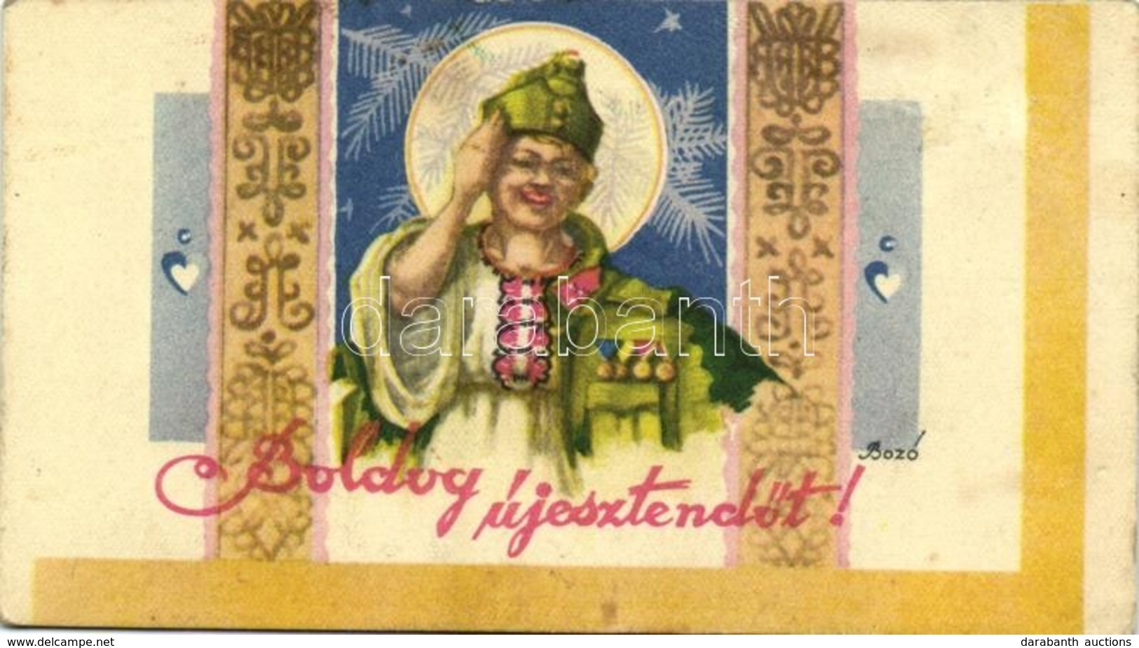 ** T2/T3 Boldog Új Esztendőt! Bozó Iparművész A.15. / WWII Hungarian Military New Year Greeting Art Minicard (12 Cm X 6, - Sin Clasificación