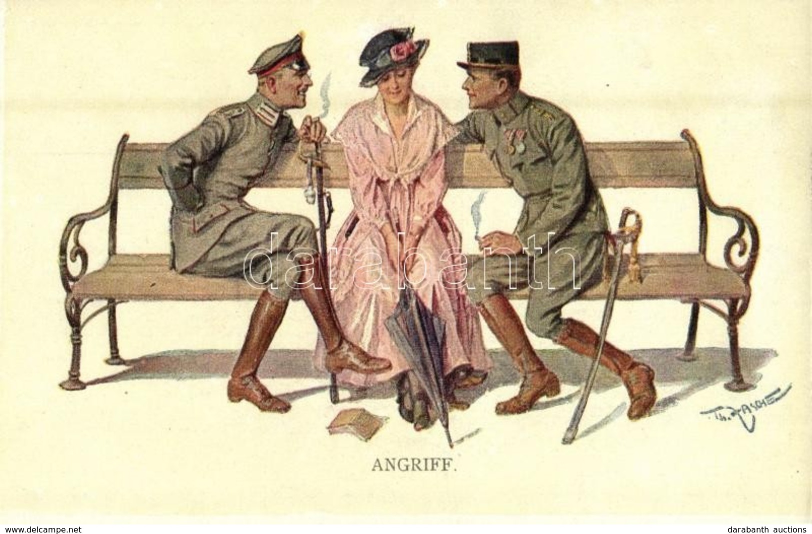 ** T2/T3 Angriff / Lady With Dachshund Dog, Flirting German Military Officers. M. Munk Wien Nr. 1118. S: Zasche - Sin Clasificación