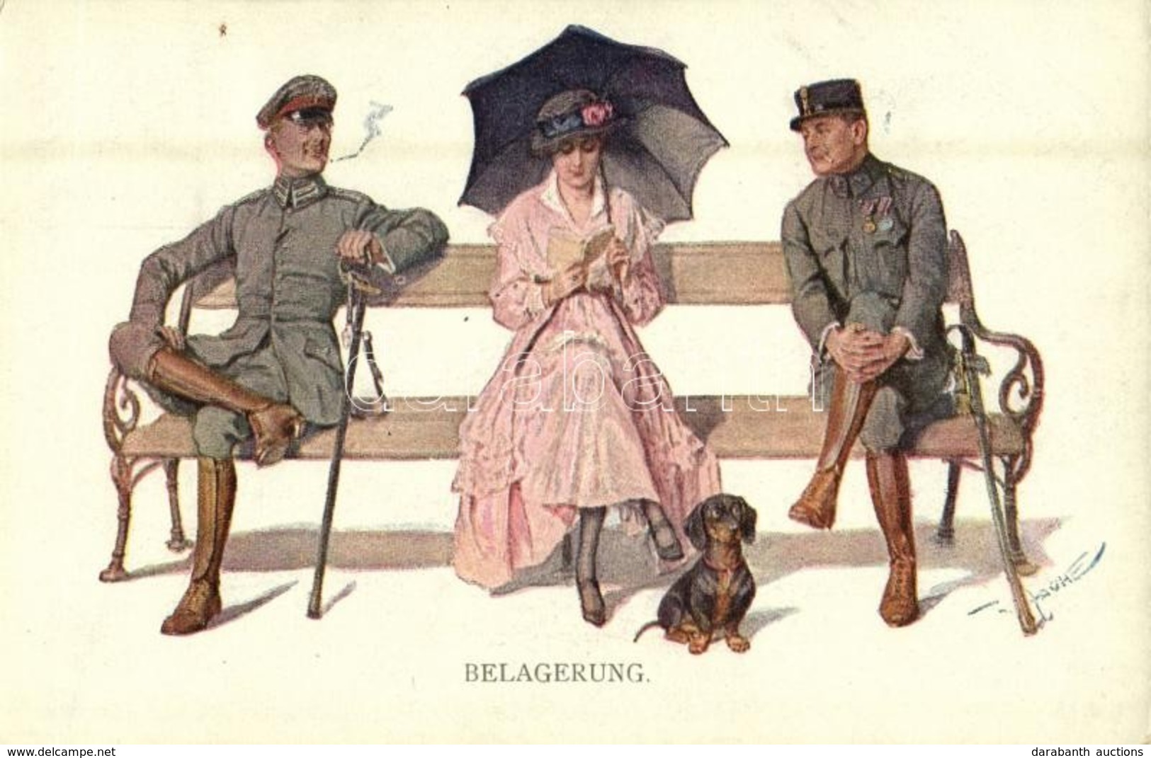 * T2/T3 Belagerung / Lady With Dachshund Dog, Flirting German Military Officers. M. Munk Wien Nr. 1119. S: Zasche - Sin Clasificación