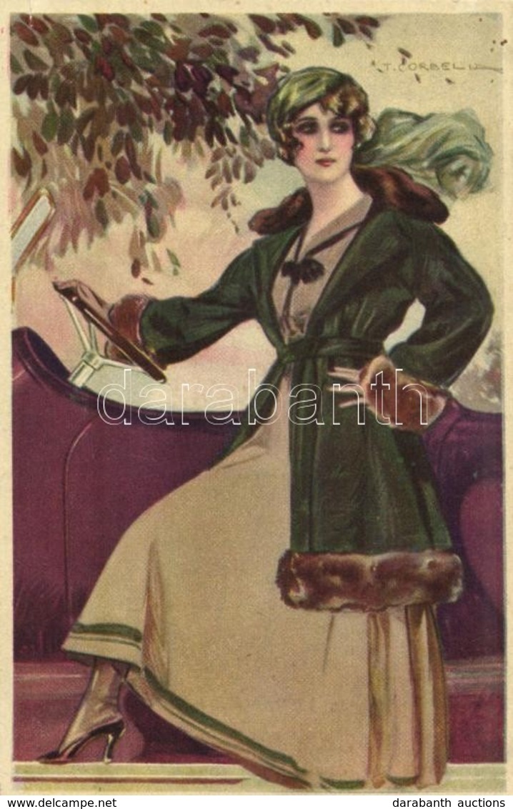 * T2/T3 Lady With Automobile. Italian Art Postcard. 316-3.  S: T. Corbella - Sin Clasificación