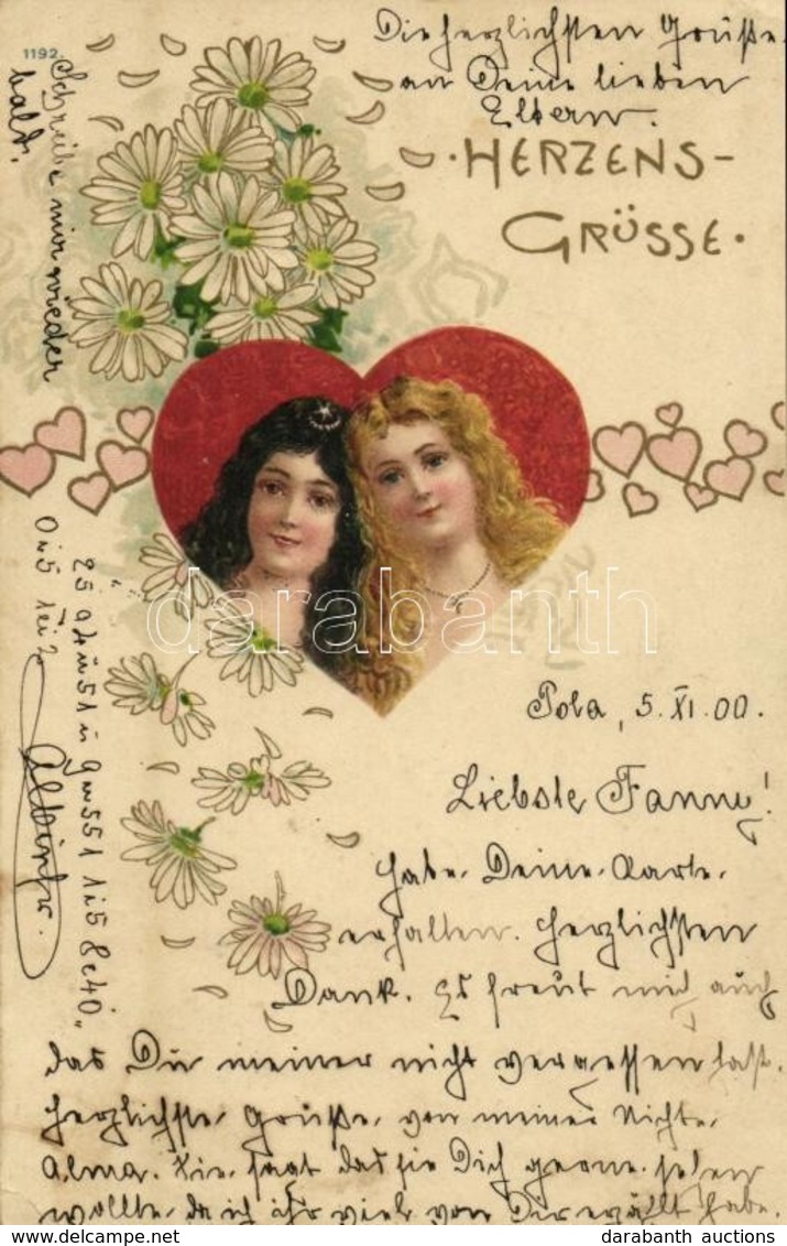 * T2/T3 1900 Herzens Grüsse. Art Nouveau Love Greeting Art Postcard, Floral, Litho  (EK) - Sin Clasificación