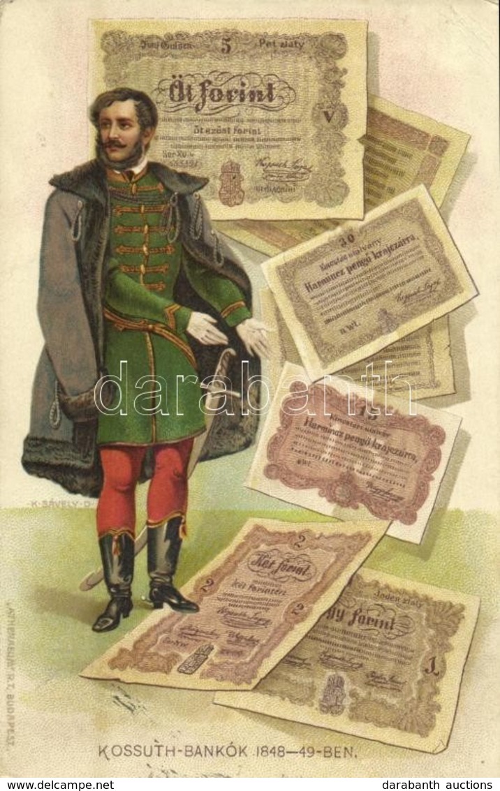 T2/T3 1908 Kossuth-bankók 1848-49-ben. Jelenetek Kossuth Lajos élete Történetéből I. Kiadás III. Kép / Kossuth Banknotes - Sin Clasificación