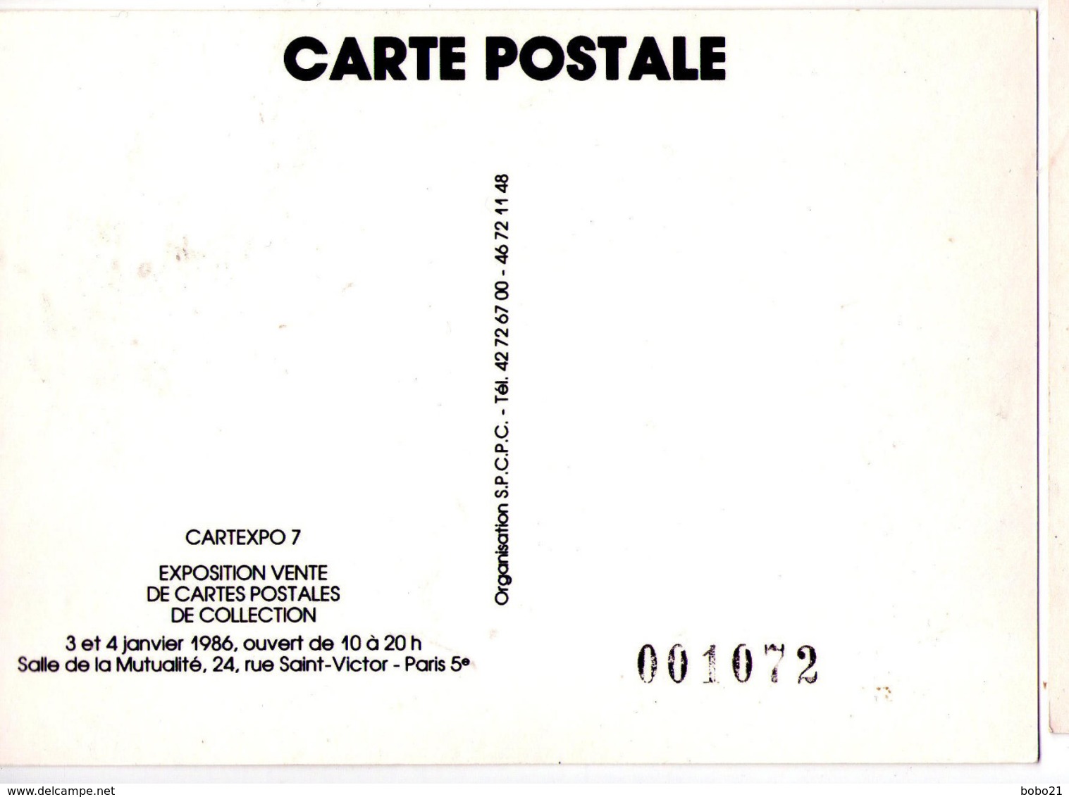 5746 - Carte-Expo 7 - ( Expo-vente De C.P. De Collection ) - ( 3 & 4 Janvier 1986 ) - C.P. Numérotée : 001072 - - Inaugurazioni