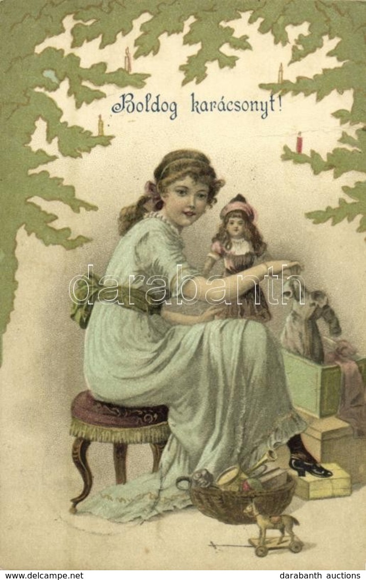 * T2 1906 Boldog Karácsonyt! / Christmas Greeting Card, Girl With Doll And Gifts. Litho - Sin Clasificación