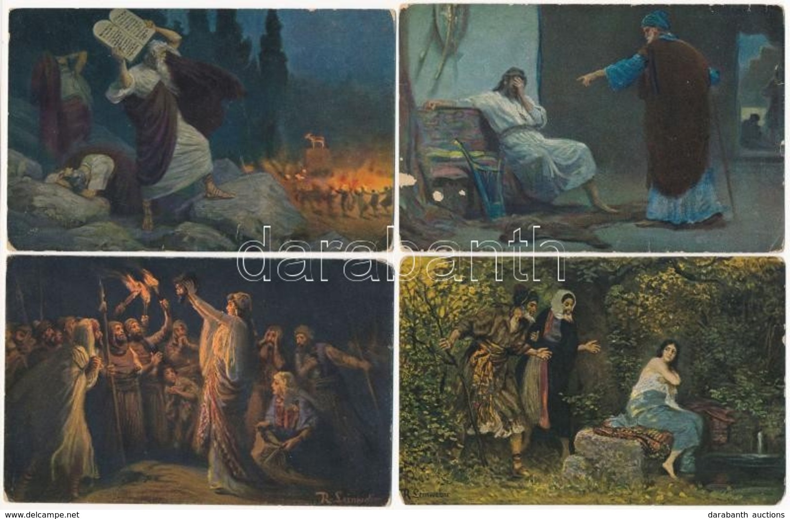 ** 14 Db Régi Bibliai Témájú Művészlap Rob. Leinweber Aláírásával / 14 Pre-1945 Bible Themed Art Postcards Signed By Rob - Sin Clasificación