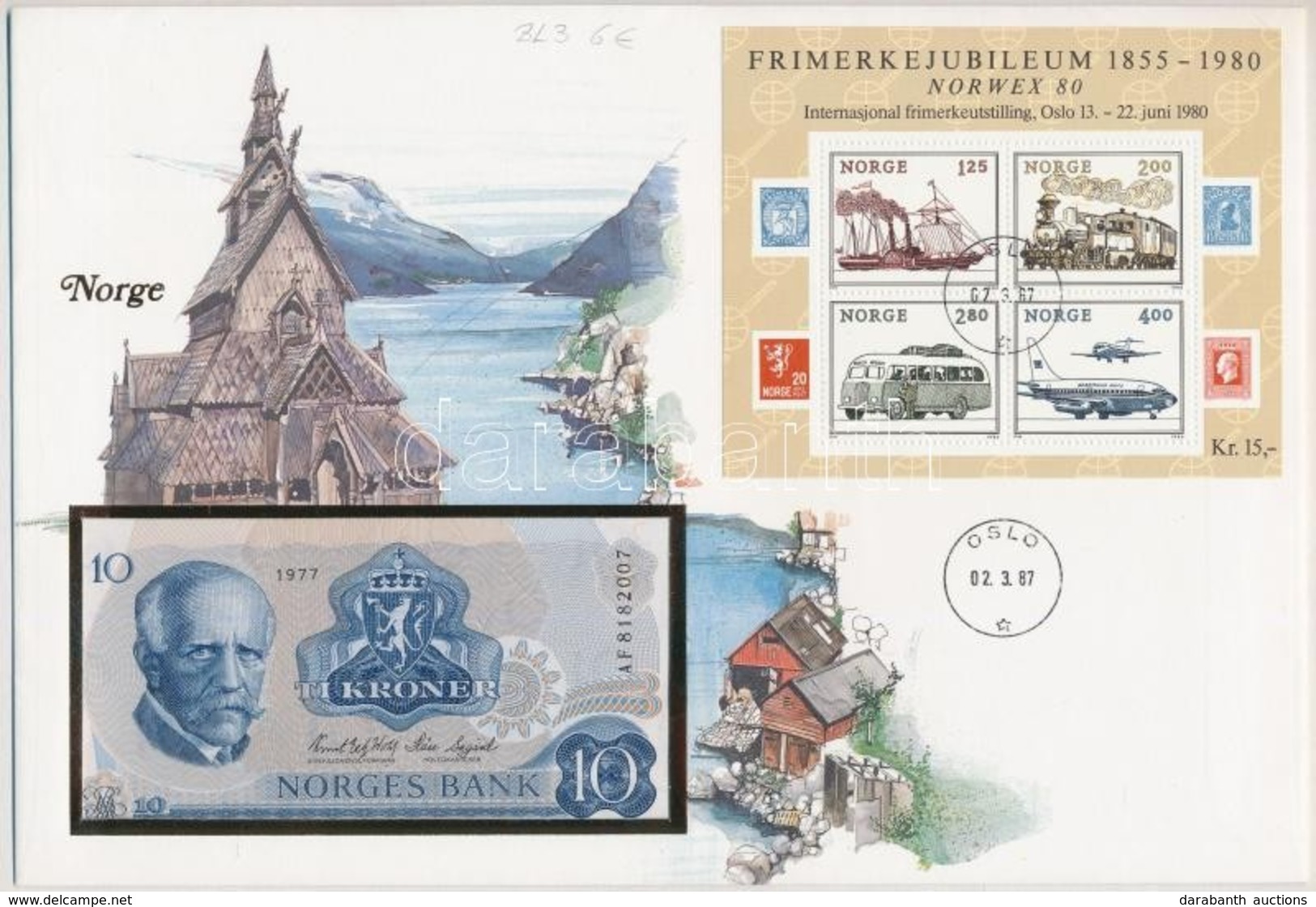 Norvégia 1977. 10K Borítékban, Alkalmi Bélyeggel és Bélyegzéssel T:I
Norway 1977. 10 Kronur In Envelope With Stamps And  - Sin Clasificación