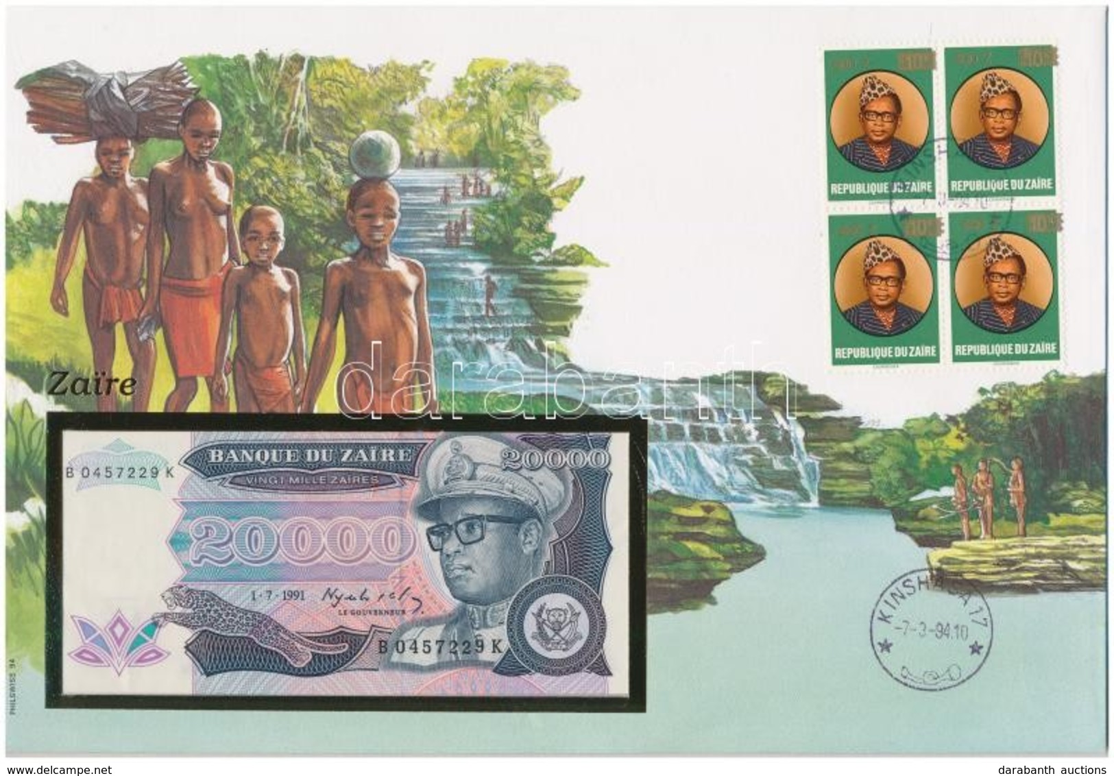 Zaire 1991. 20.000Z Borítékban, Alkalmi Bélyeggel és Bélyegzéssel T:I 
Zaire 1991. 20.000 Zaires In Envelope With Stamps - Sin Clasificación