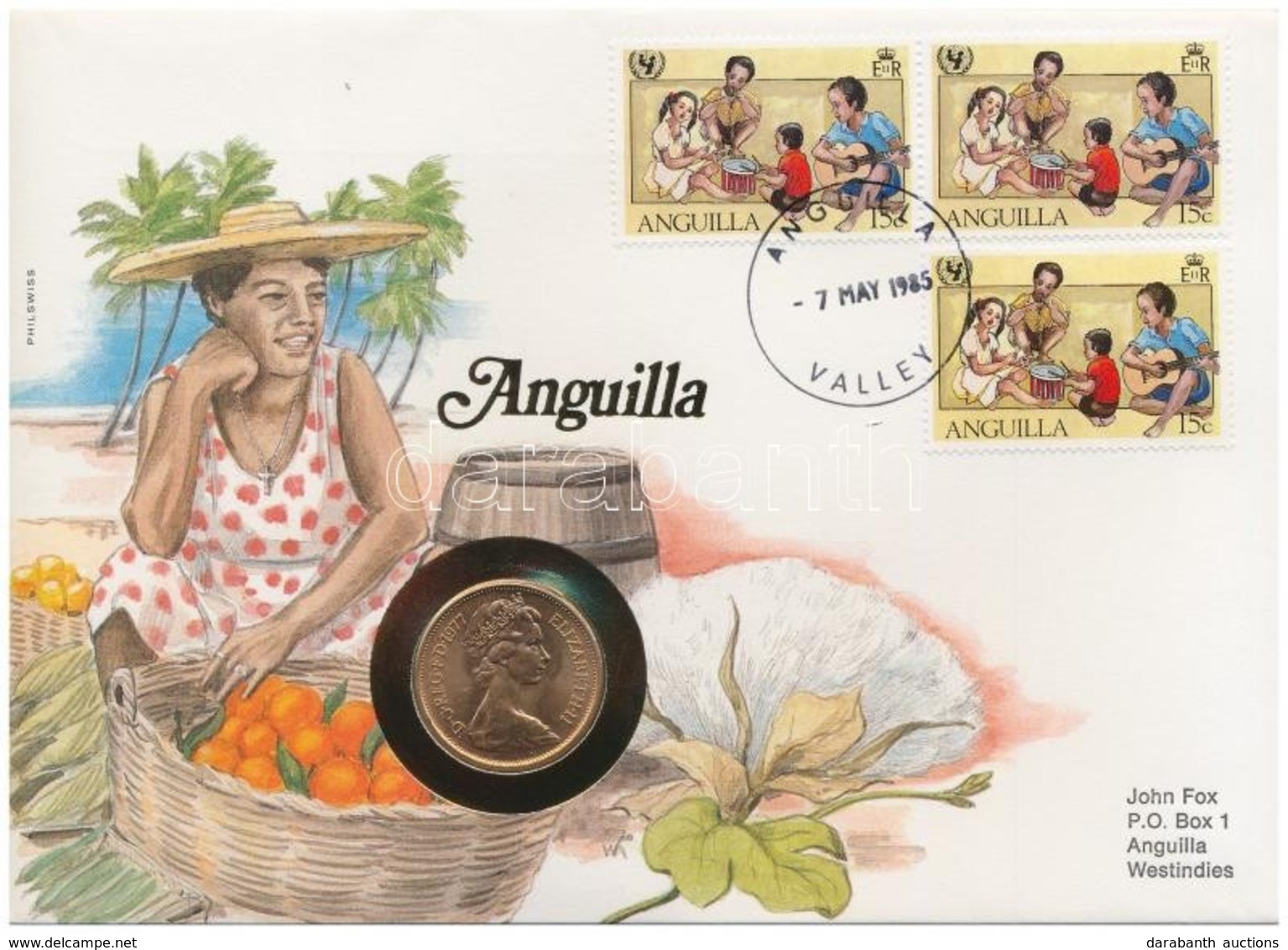 Anguilla 1977. 2p, Felbélyegzett Borítékban, Bélyegzéssel, Német Nyelvű Leírással T:1 
Anguilla 1977. 2 Pence In Envelop - Sin Clasificación