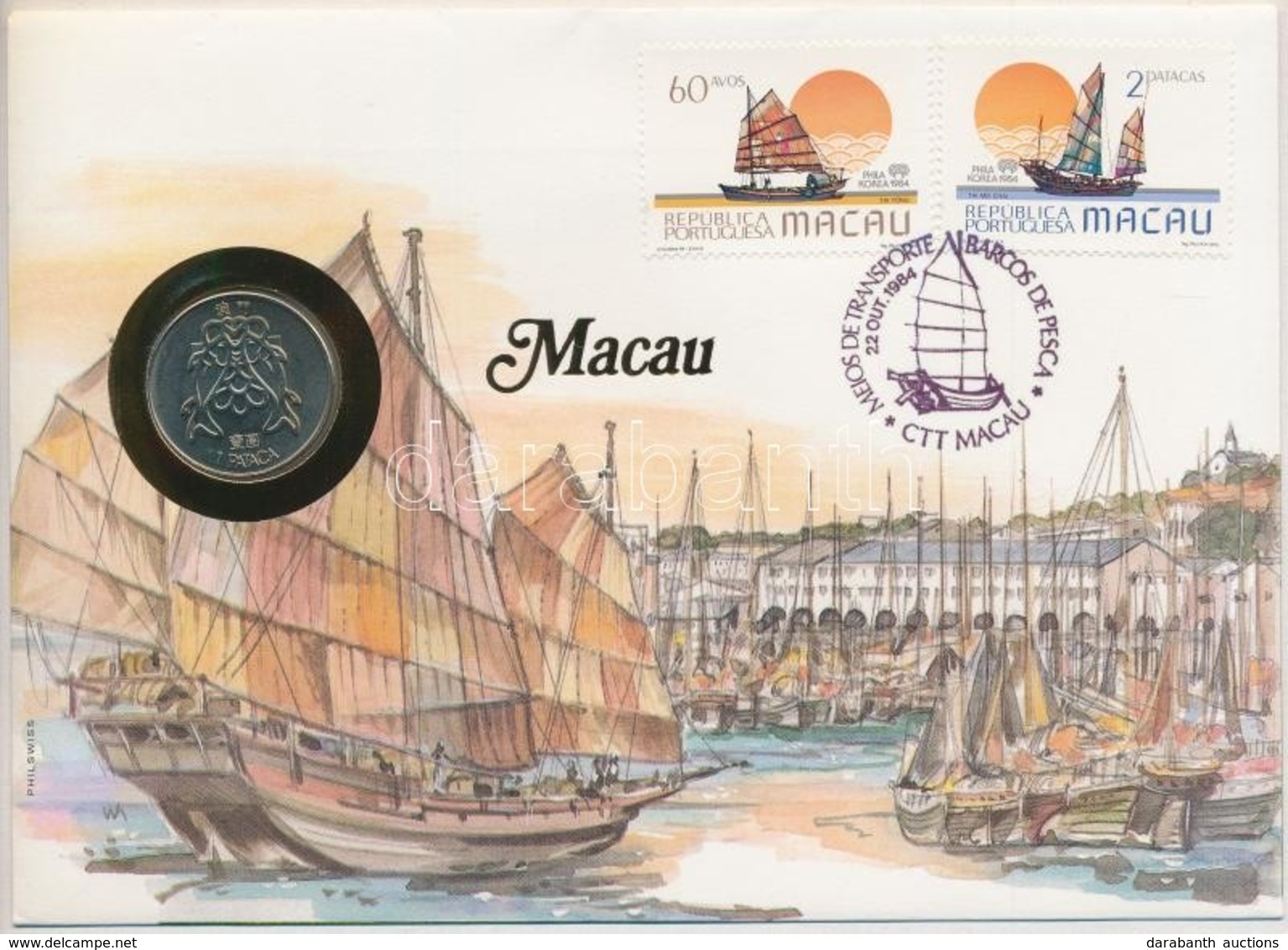 Makaó 1983. 1p, Felbélyegzett Borítékban, Bélyegzéssel, Német Nyelvű Leírással T:1 
Macao 1983. 1 Pataca In Envelope Wit - Sin Clasificación