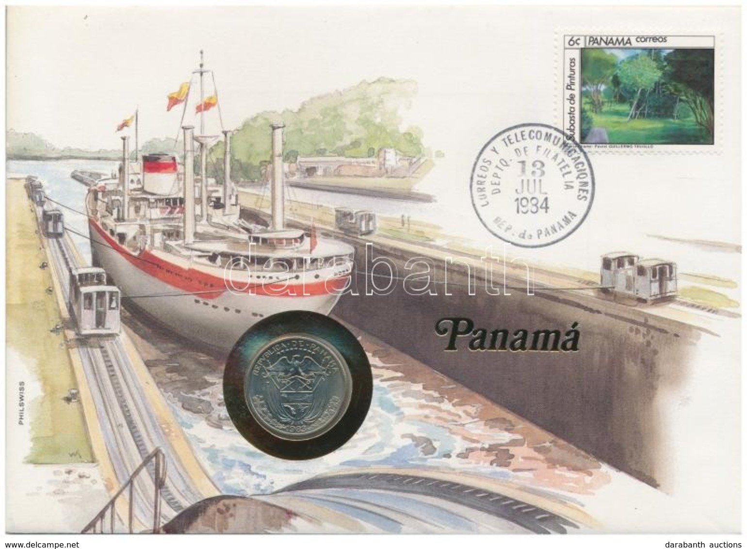 Panama 1985. 25c Felbélyegzett Borítékban, Bélyegzéssel, Német Nyelvű Leírással T:1 
Panama 1985. 25 Centesimos In Envel - Sin Clasificación